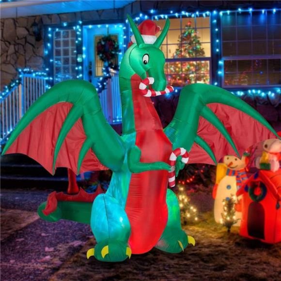 8ft Inflatable Christmas Dragon with Candy Disco LED Lighted Blow Up Decoration - Picture 2 of 6